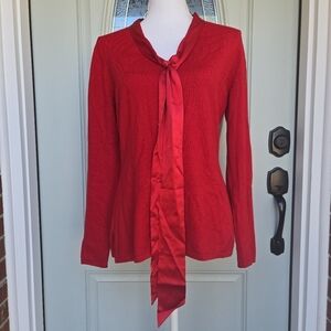 J Peterman Red Silk Trim Dinner Party Blouse